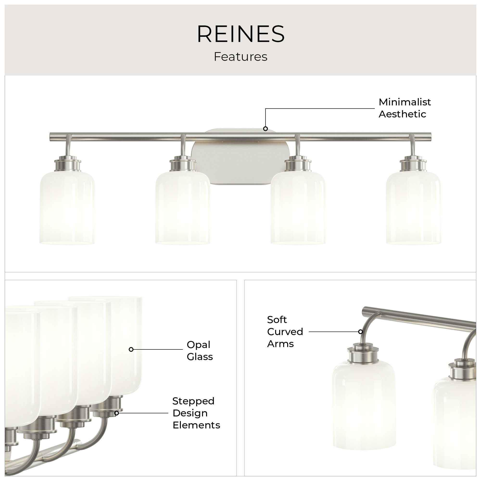 Reines Four-Light Bath Vanity with Opal Glass Shades