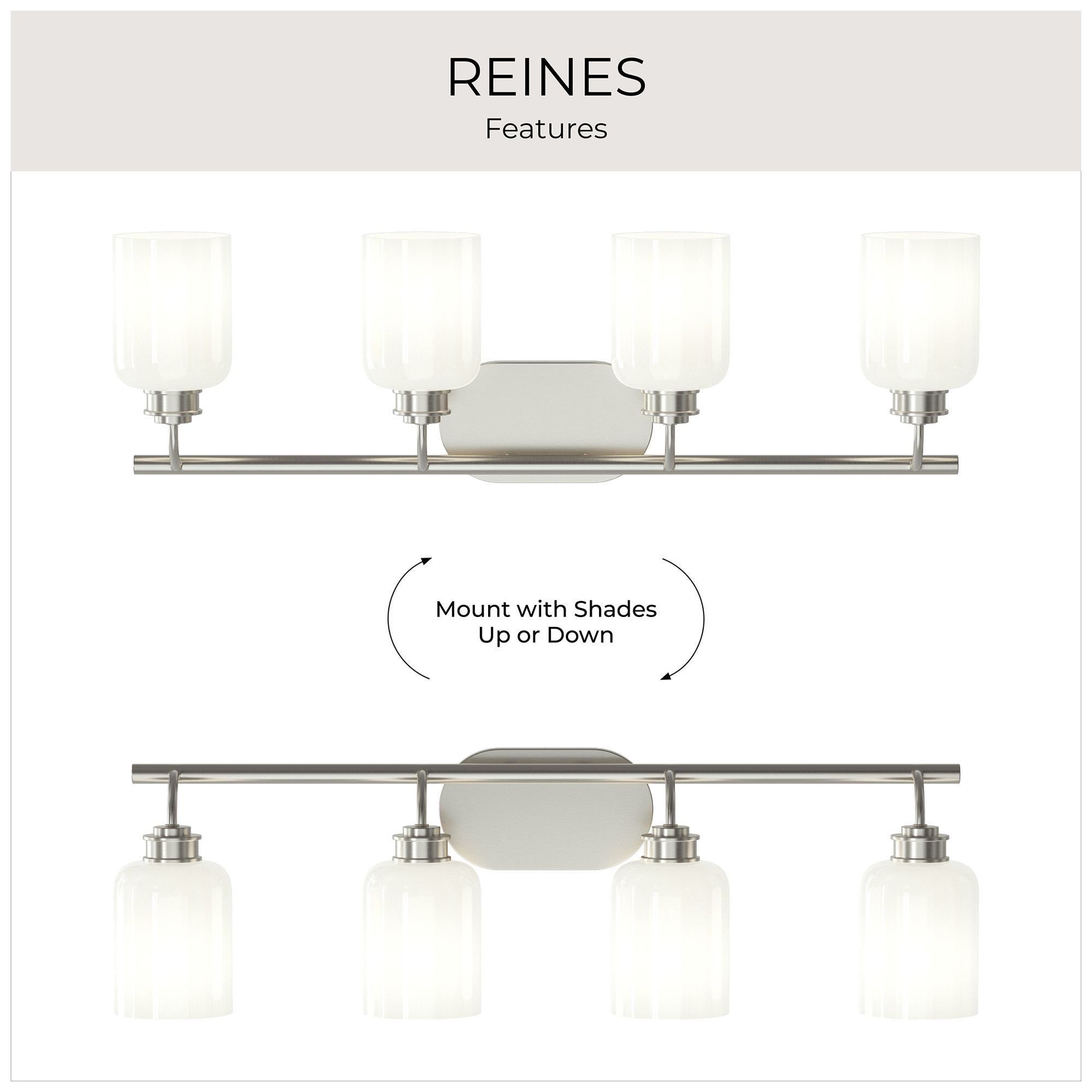 Reines Four-Light Bath Vanity with Opal Glass Shades