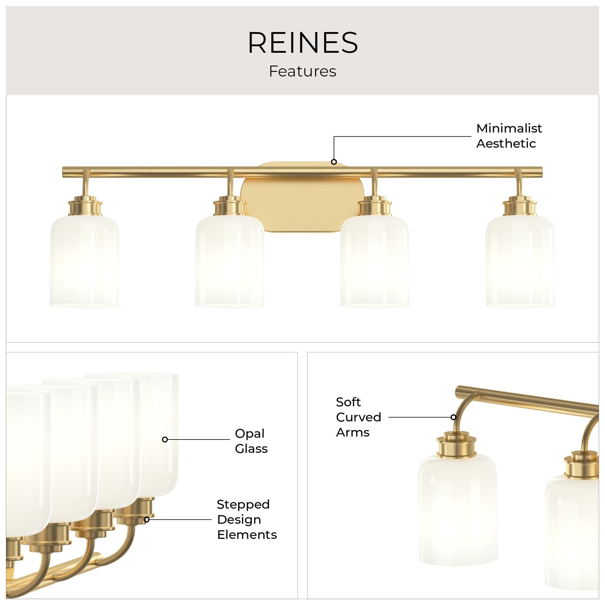 Reines Four-Light Bath Vanity with Opal Glass Shades