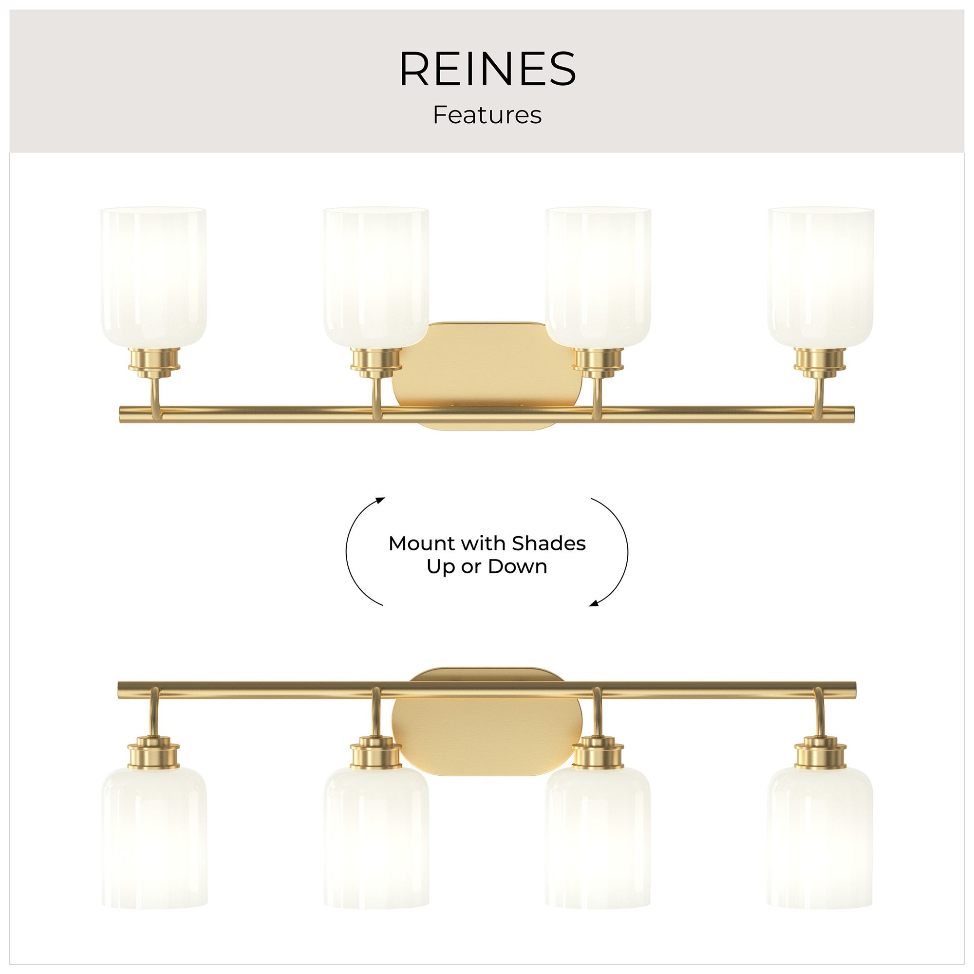 Reines Four-Light Bath Vanity with Opal Glass Shades