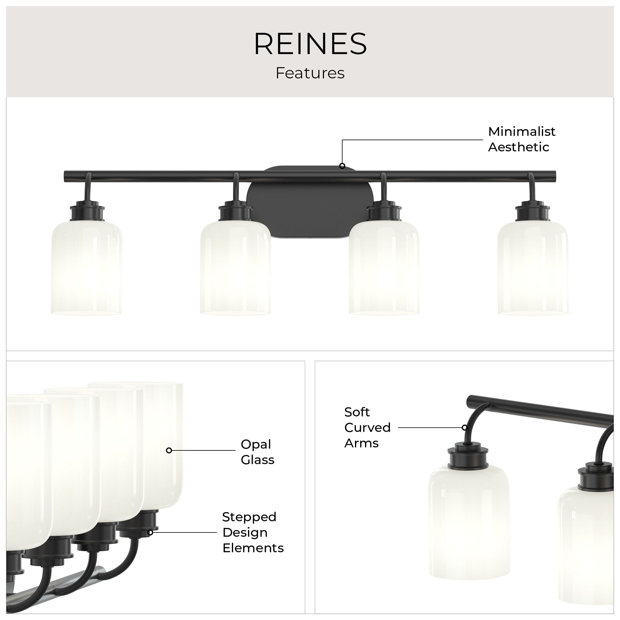 Reines Four-Light Bath Vanity with Opal Glass Shades