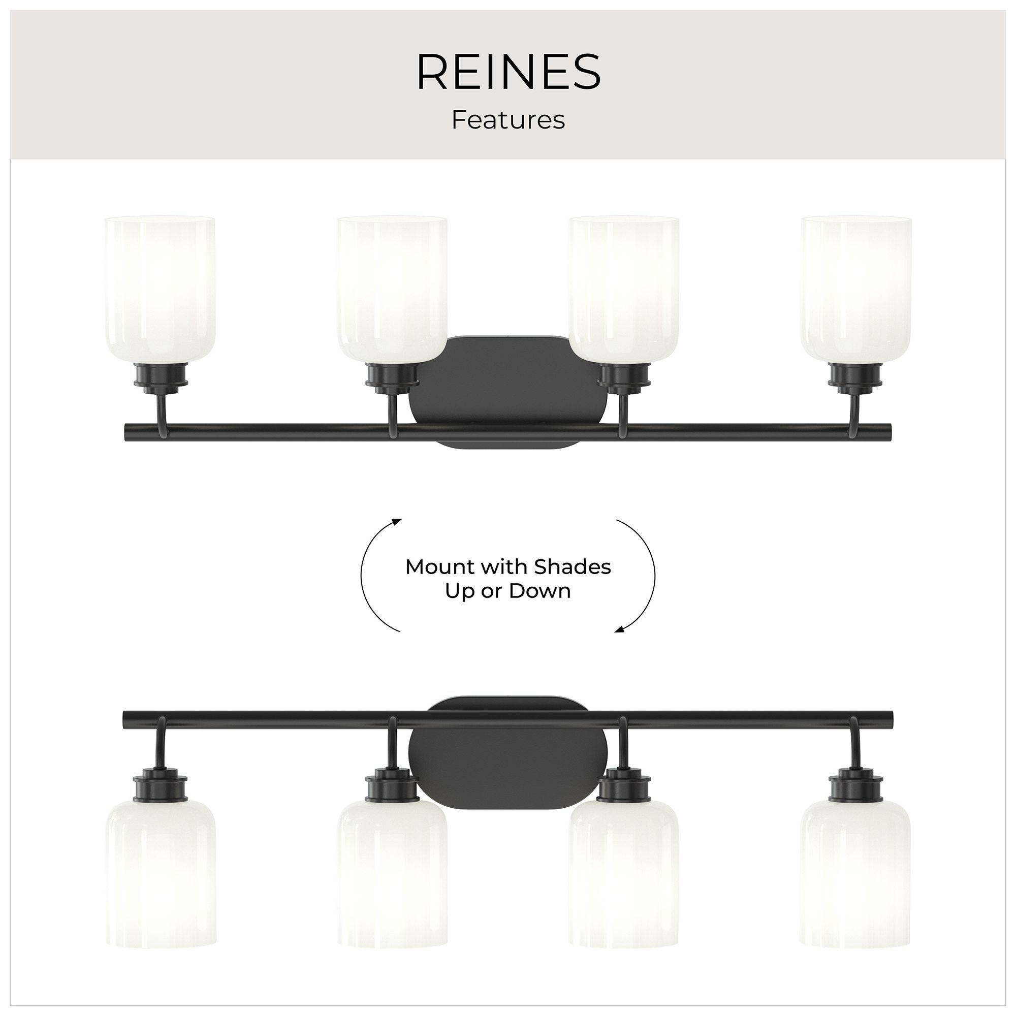 Reines Four-Light Bath Vanity with Opal Glass Shades