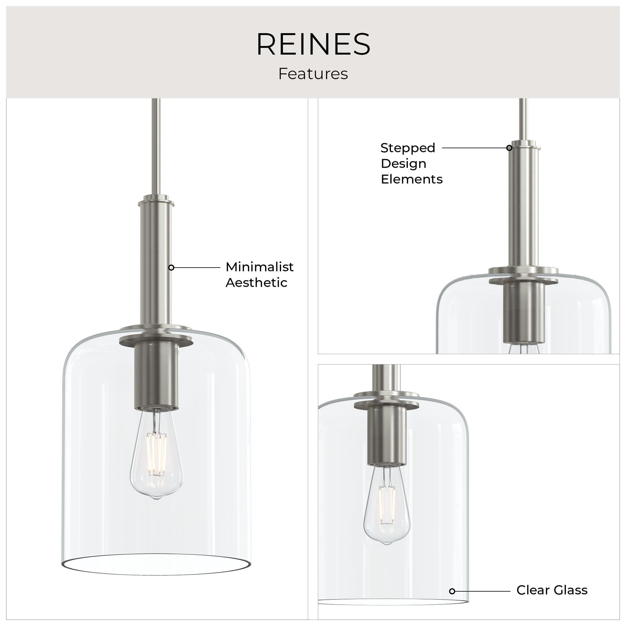 Reines One-Light Pendant with Clear Glass Shade