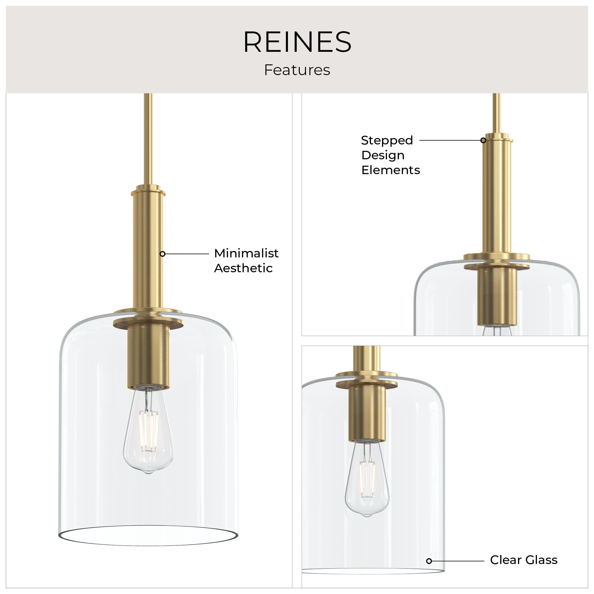Reines One-Light Pendant with Clear Glass Shade