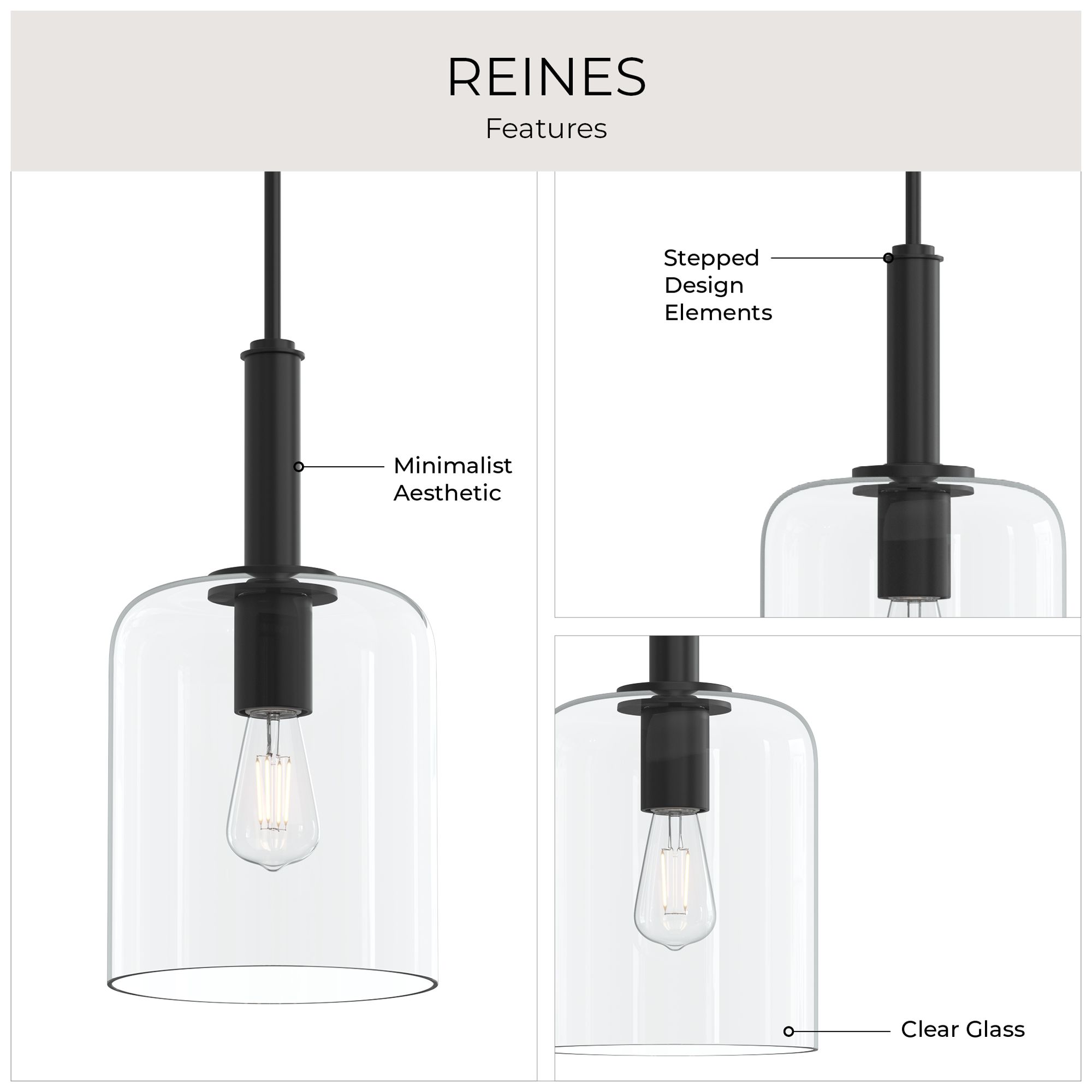 Reines One-Light Pendant with Clear Glass Shade