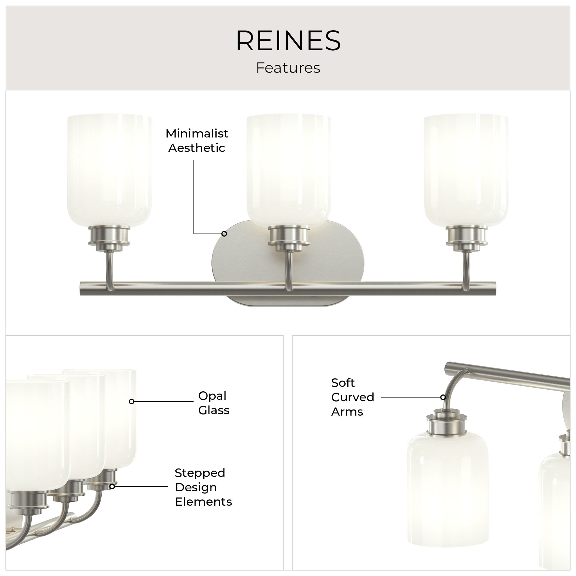Reines Three-Light Bath Vanity with Opal Glass Shades