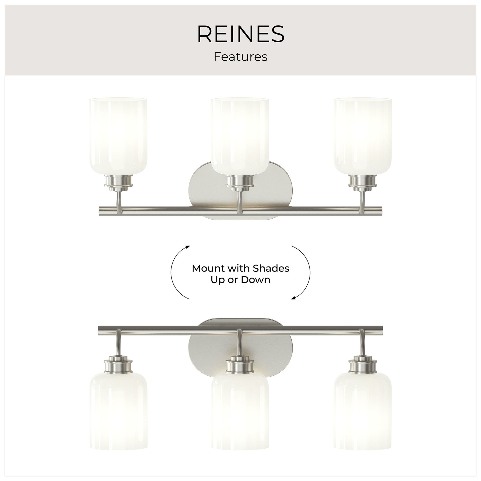Reines Three-Light Bath Vanity with Opal Glass Shades