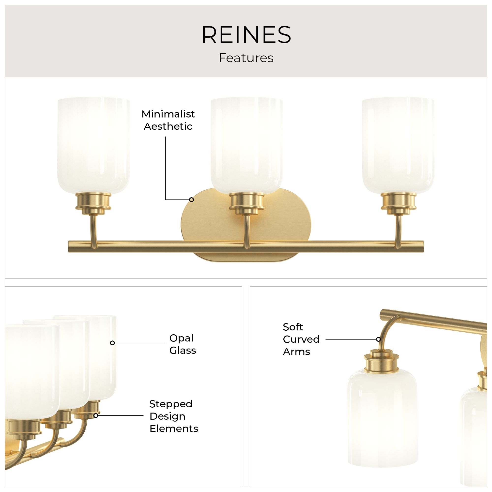 Reines Three-Light Bath Vanity with Opal Glass Shades