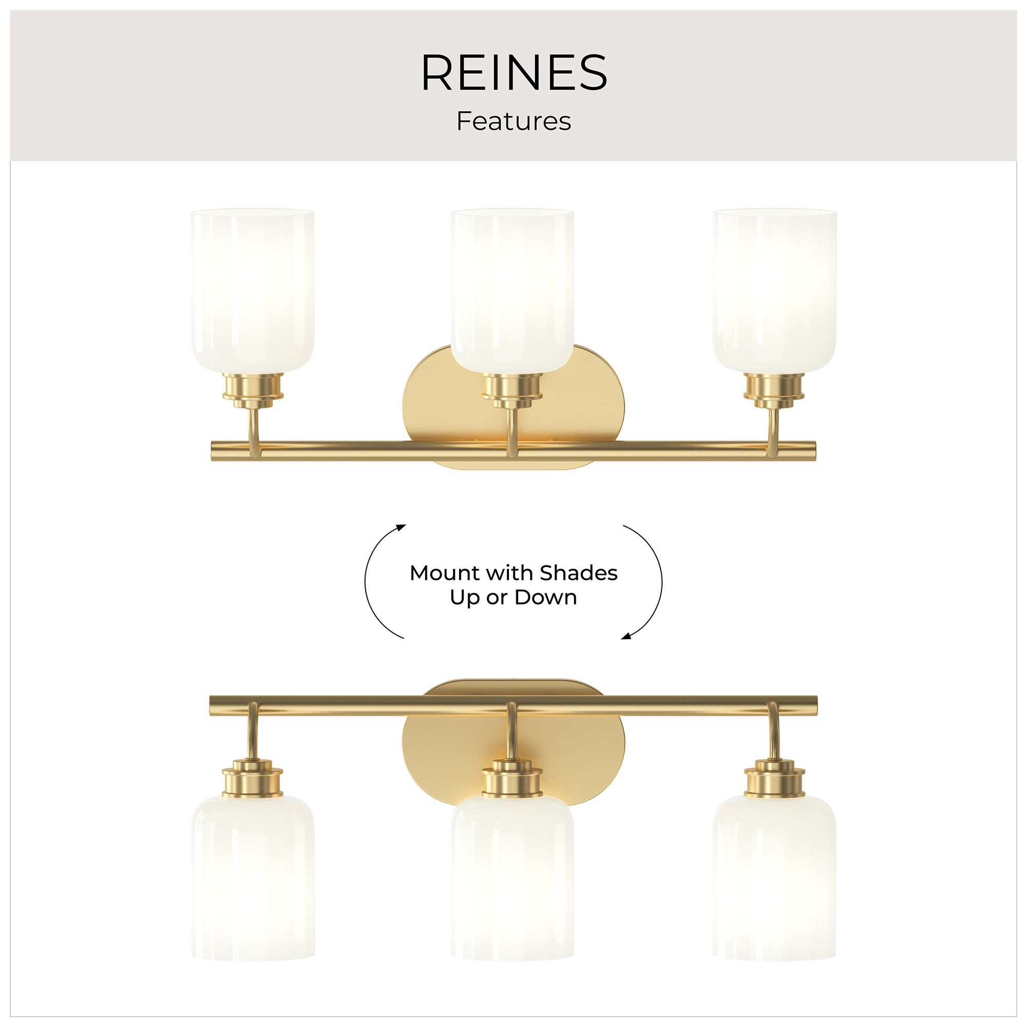 Reines Three-Light Bath Vanity with Opal Glass Shades