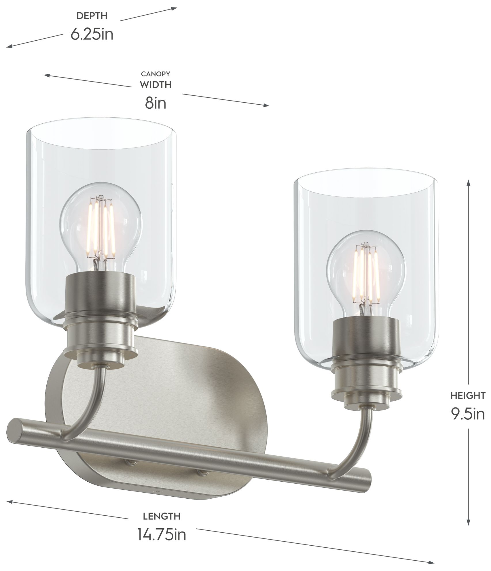 Image 6 Reines Two-Light Bath Vanity with Clear Glass Shades more views