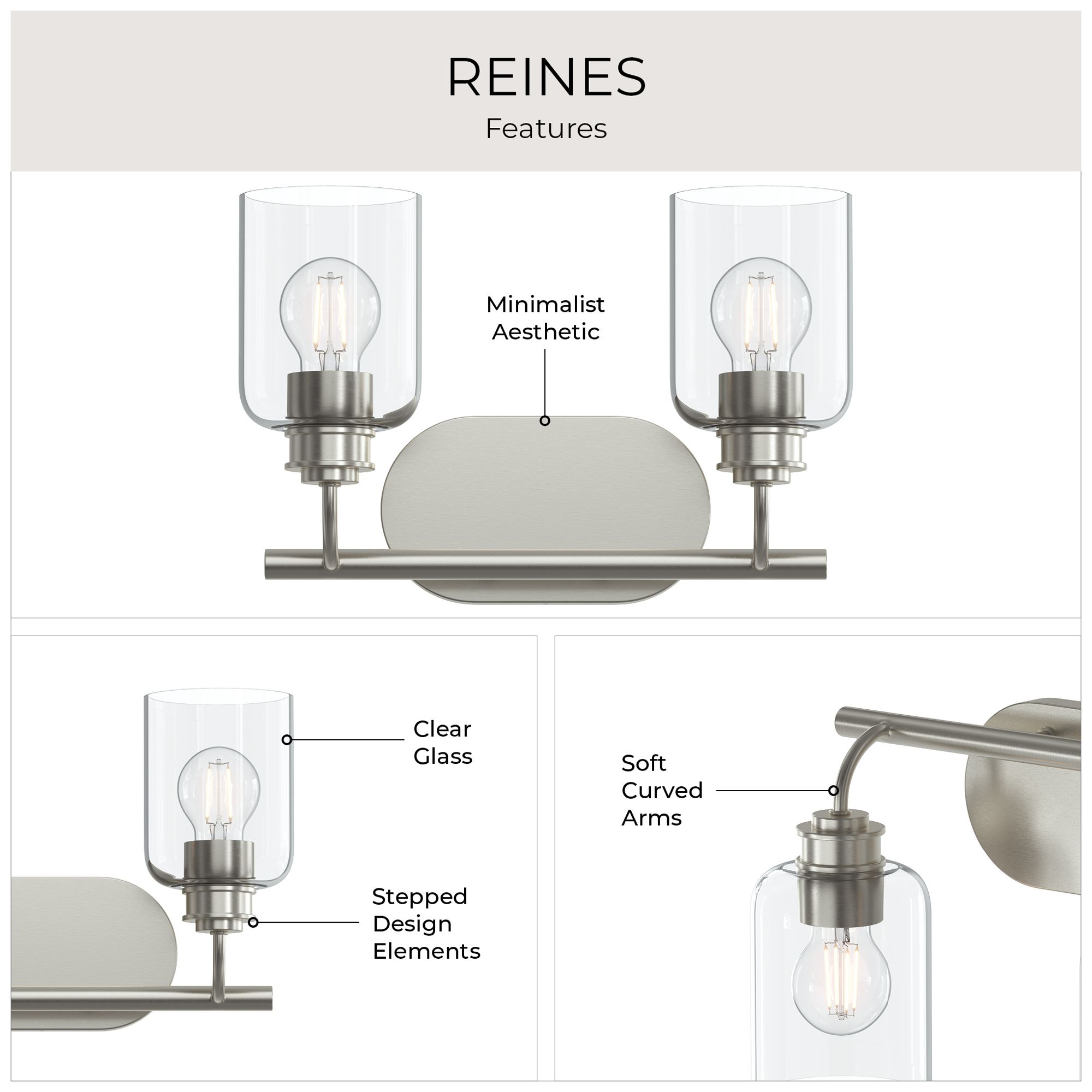 Reines Two-Light Bath Vanity with Clear Glass Shades