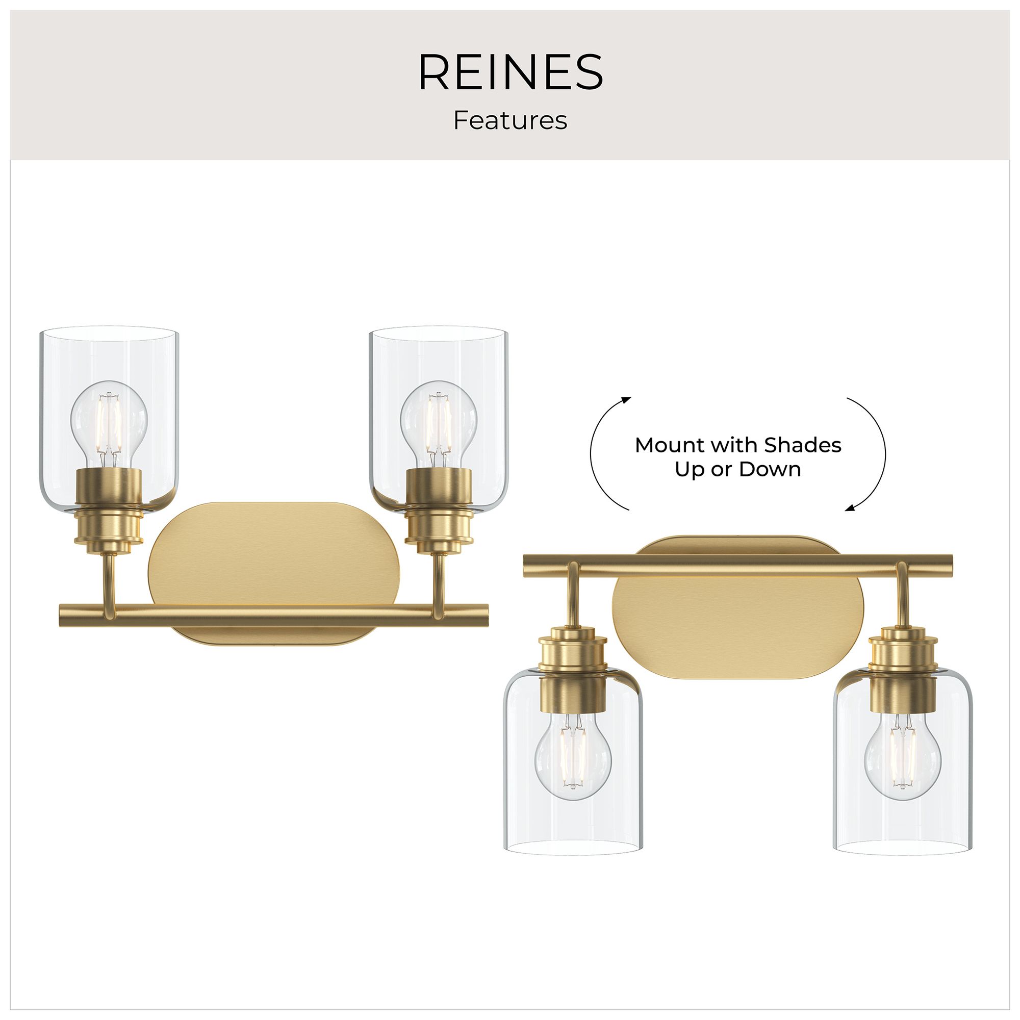 Reines Two-Light Bath Vanity with Clear Glass Shades