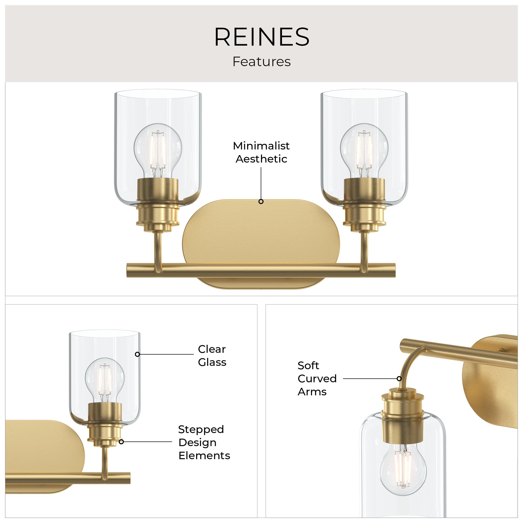 Reines Two-Light Bath Vanity with Clear Glass Shades