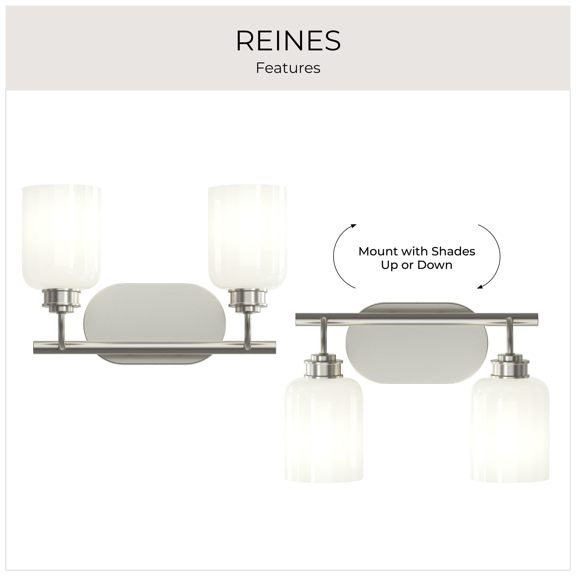 Reines Two-Light Bath Vanity with Opal Glass Shades