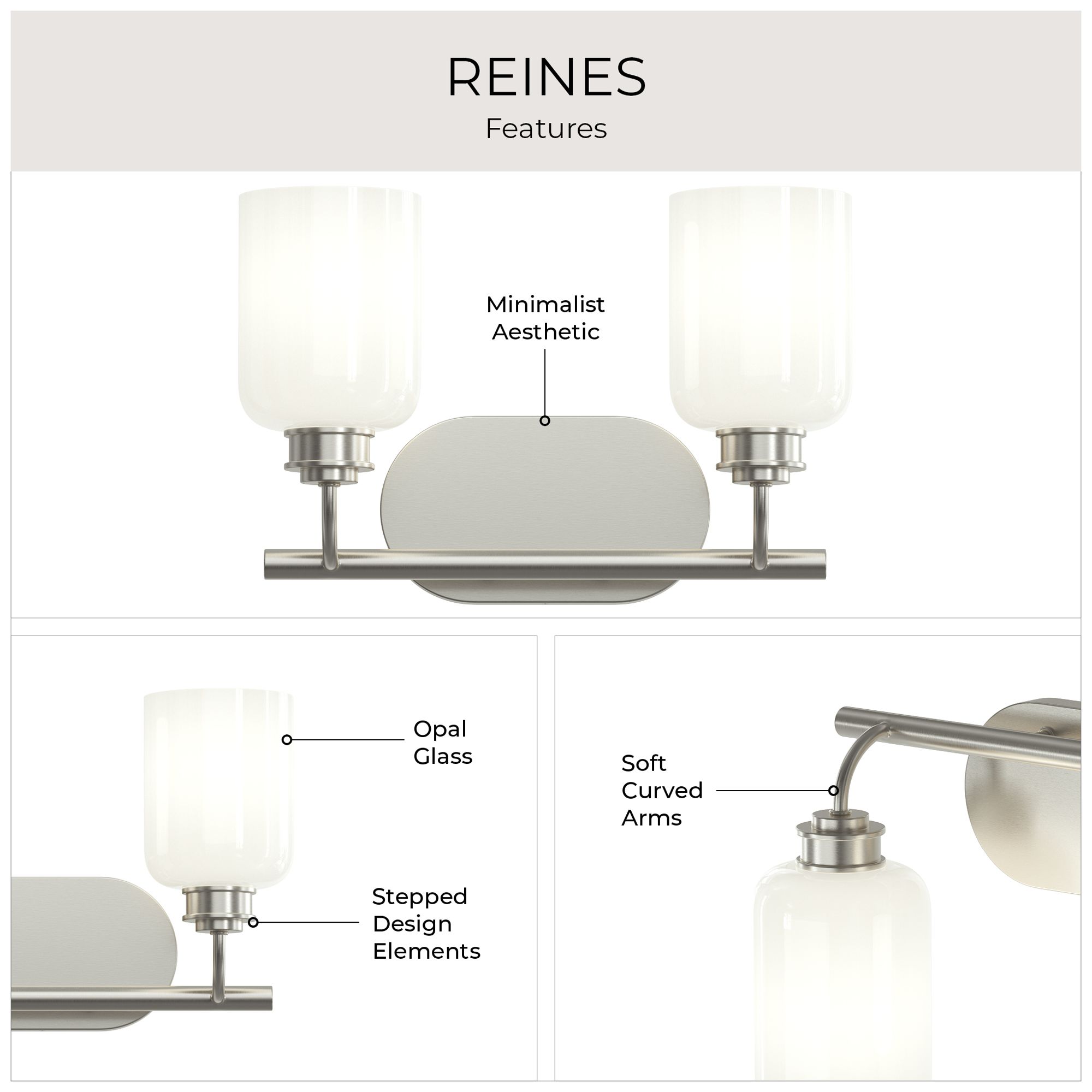 Reines Two-Light Bath Vanity with Opal Glass Shades
