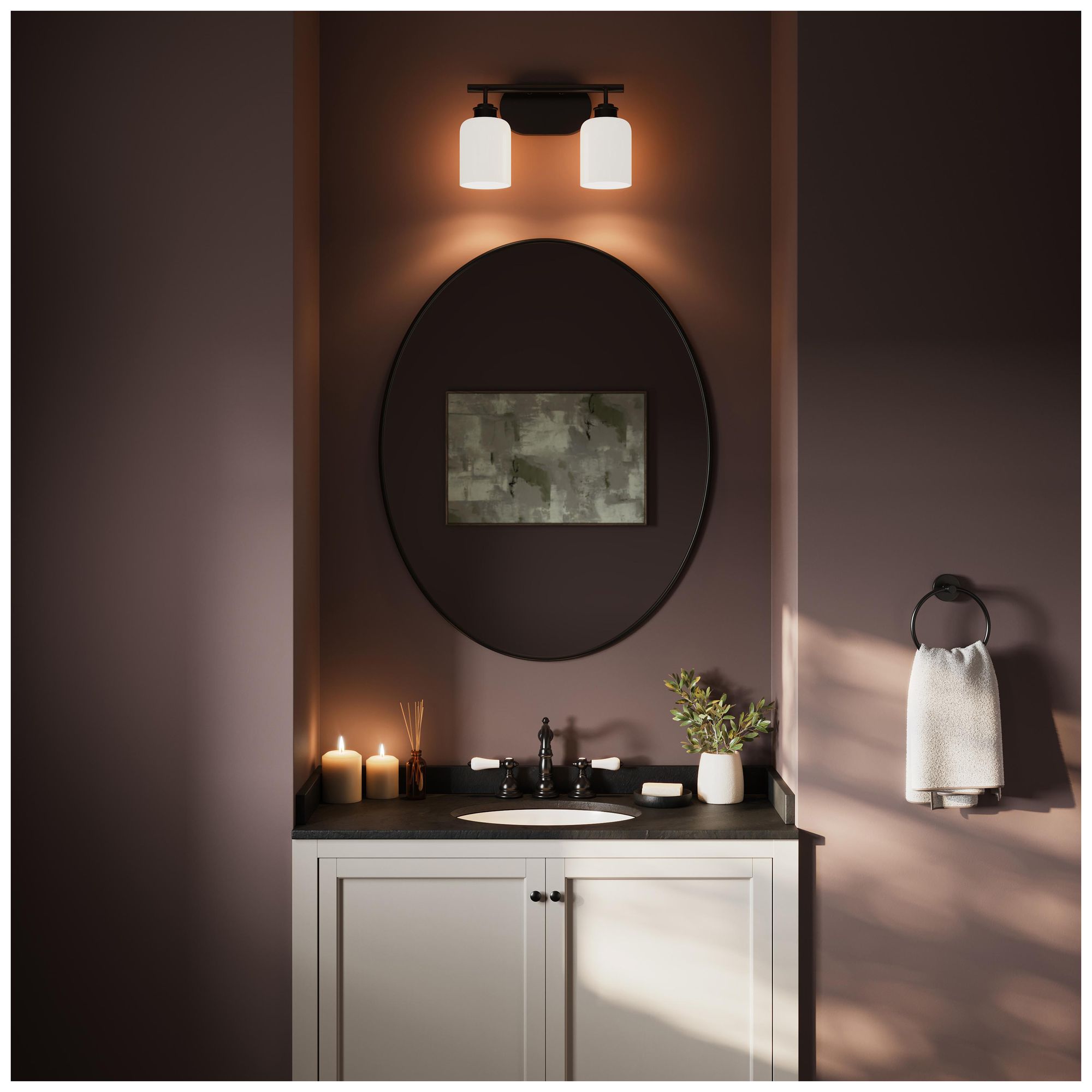 Image 3 Reines Two-Light Bath Vanity with Opal Glass Shades more views
