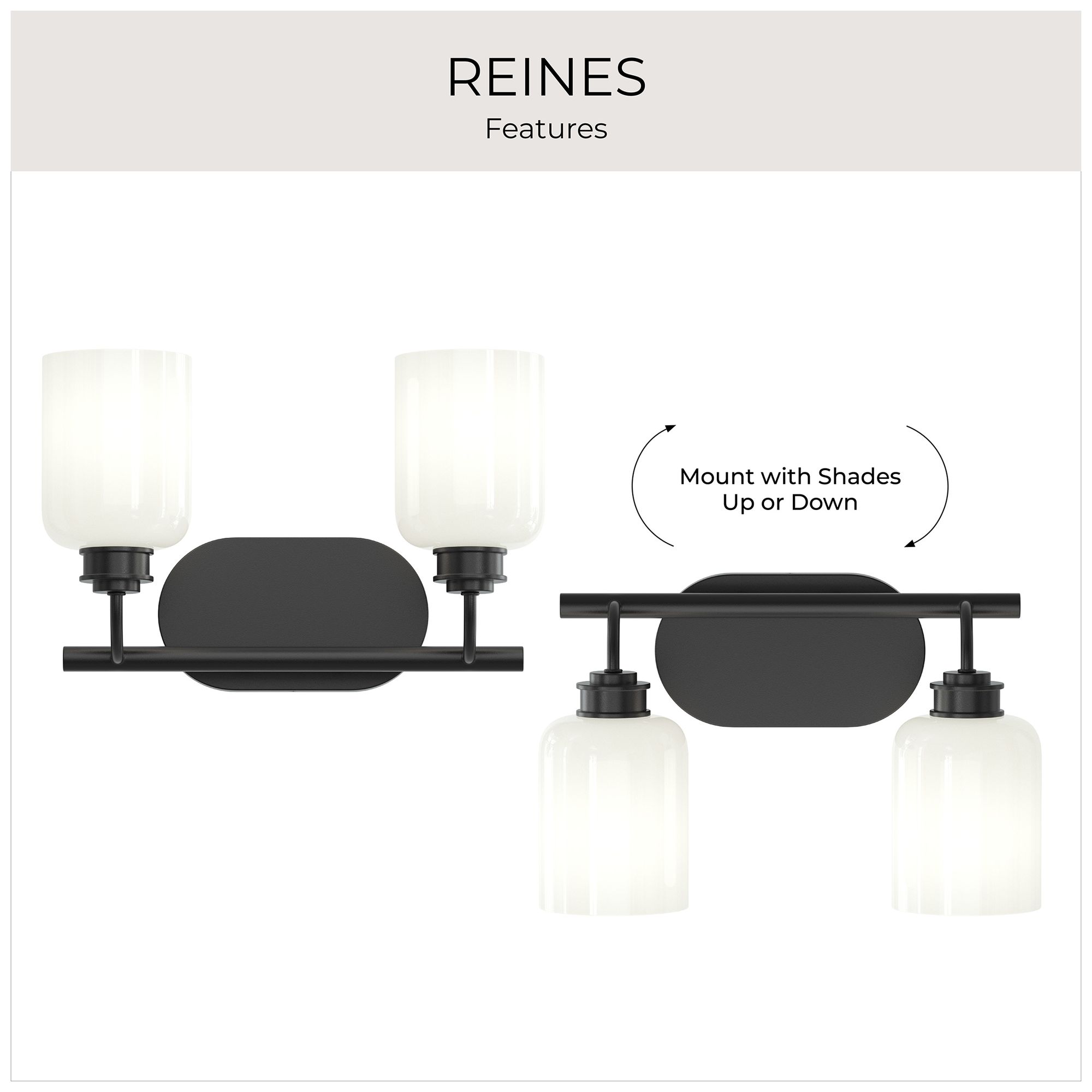 Reines Two-Light Bath Vanity with Opal Glass Shades