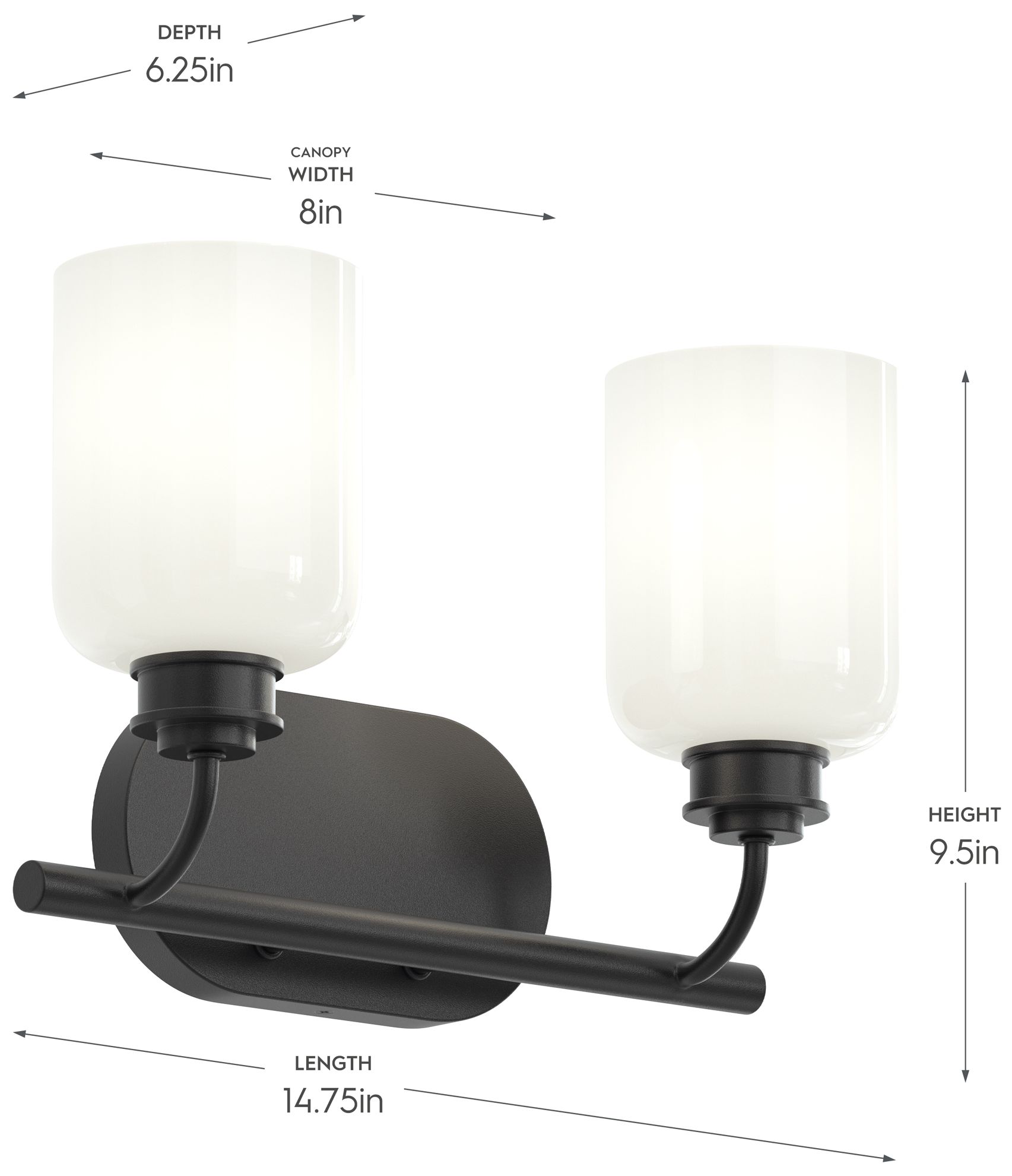 Image 6 Reines Two-Light Bath Vanity with Opal Glass Shades more views