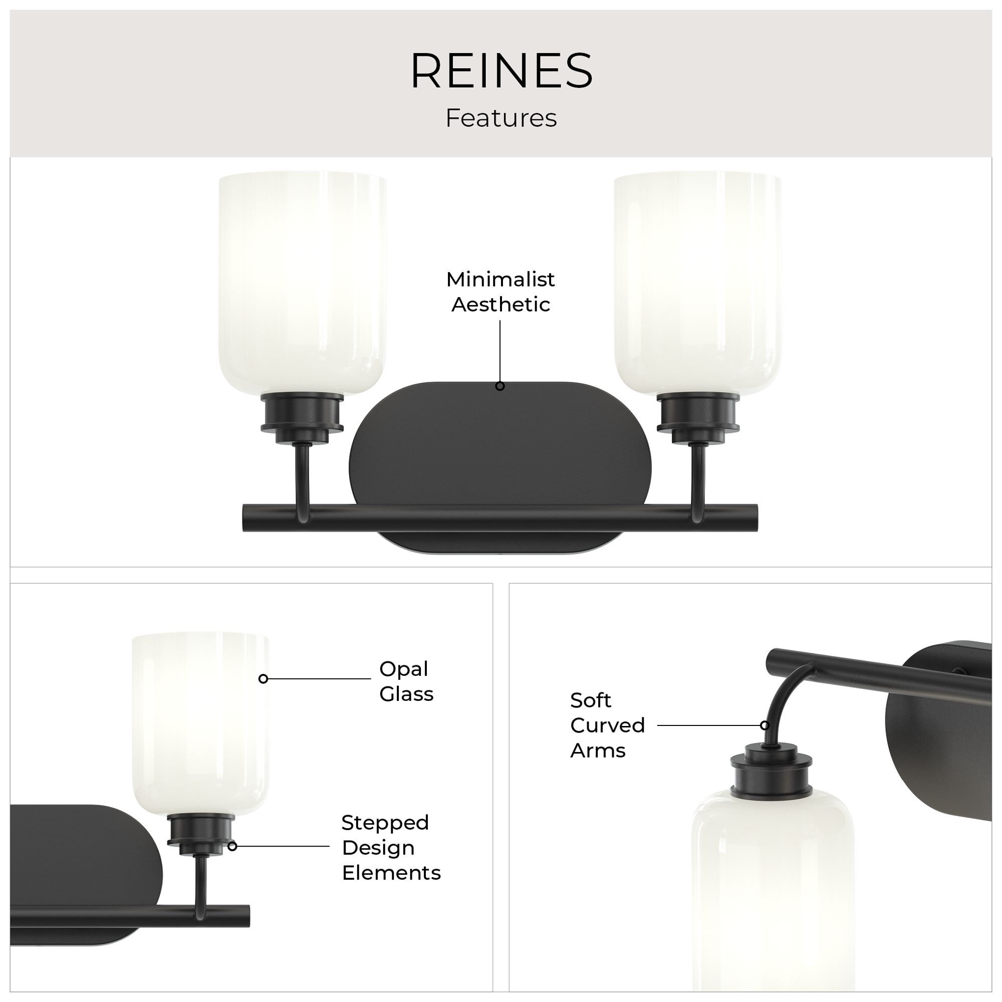 Reines Two-Light Bath Vanity with Opal Glass Shades