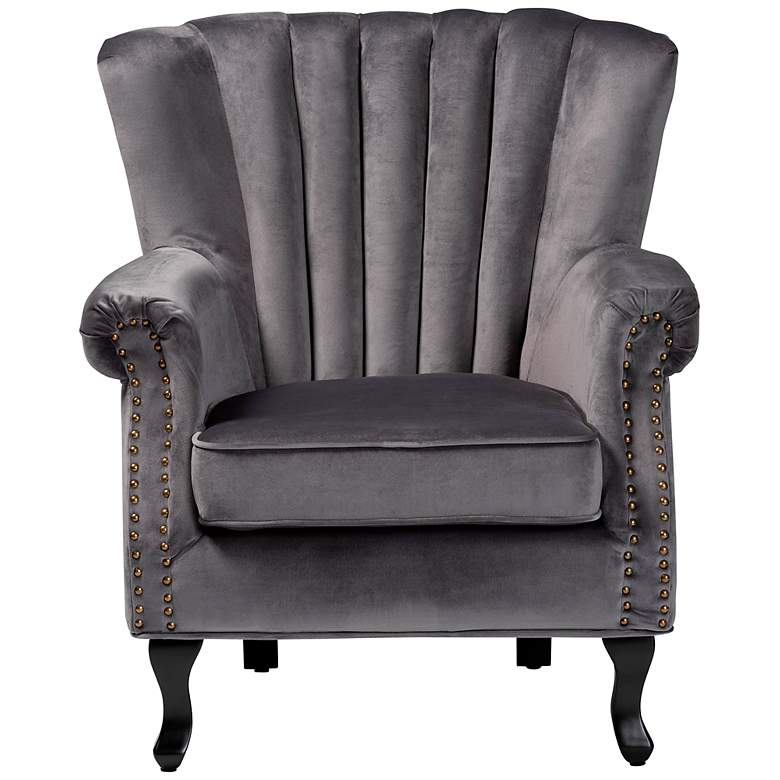Image 7 Relena Gray Velvet Fabric Tufted Accent Armchair more views