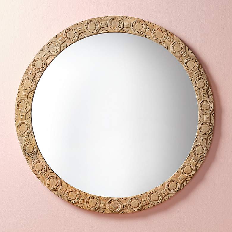 Image 2 Relief Wood Carved Round Mirror