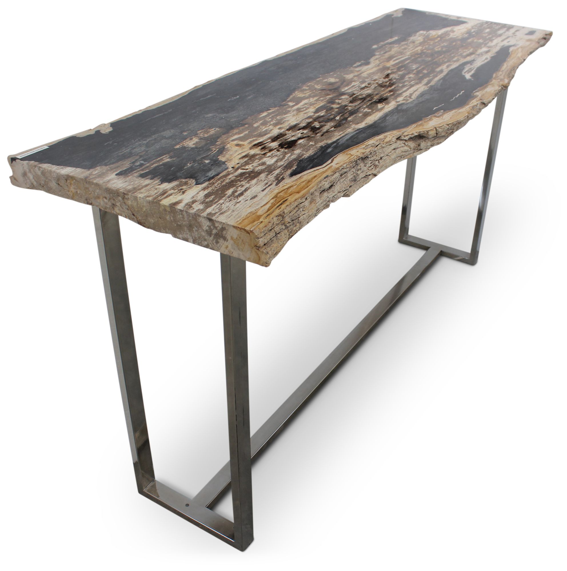 Image 3 Relique 60" Wide Natural Dark, Polished Stainless Steel Console Table more views