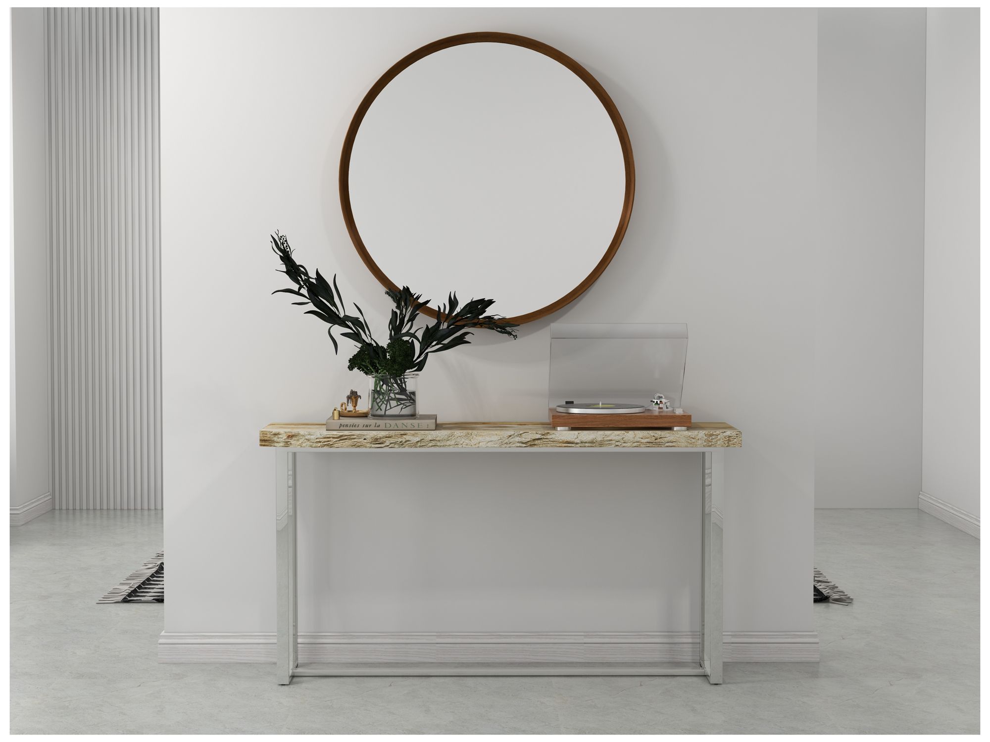 Relique 60" Wide Natural Light, Polished Stainless Steel Console Table