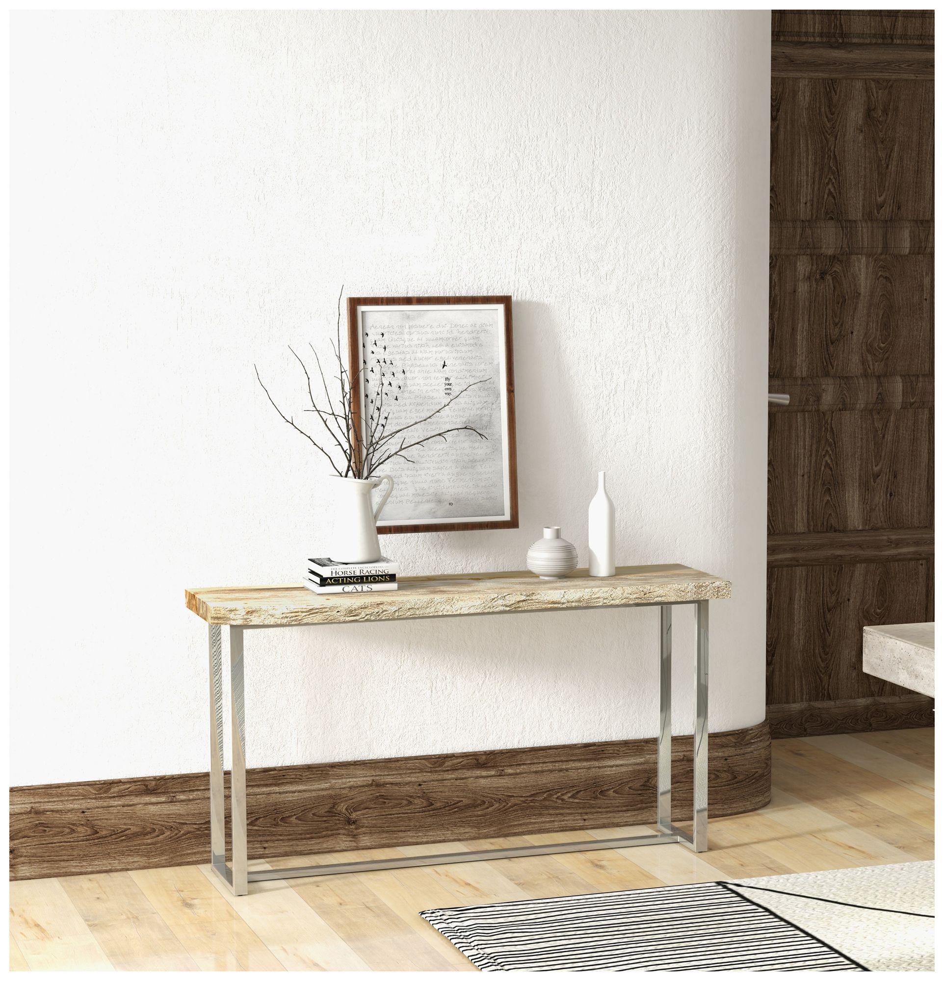 Relique 60" Wide Natural Light, Polished Stainless Steel Console Table
