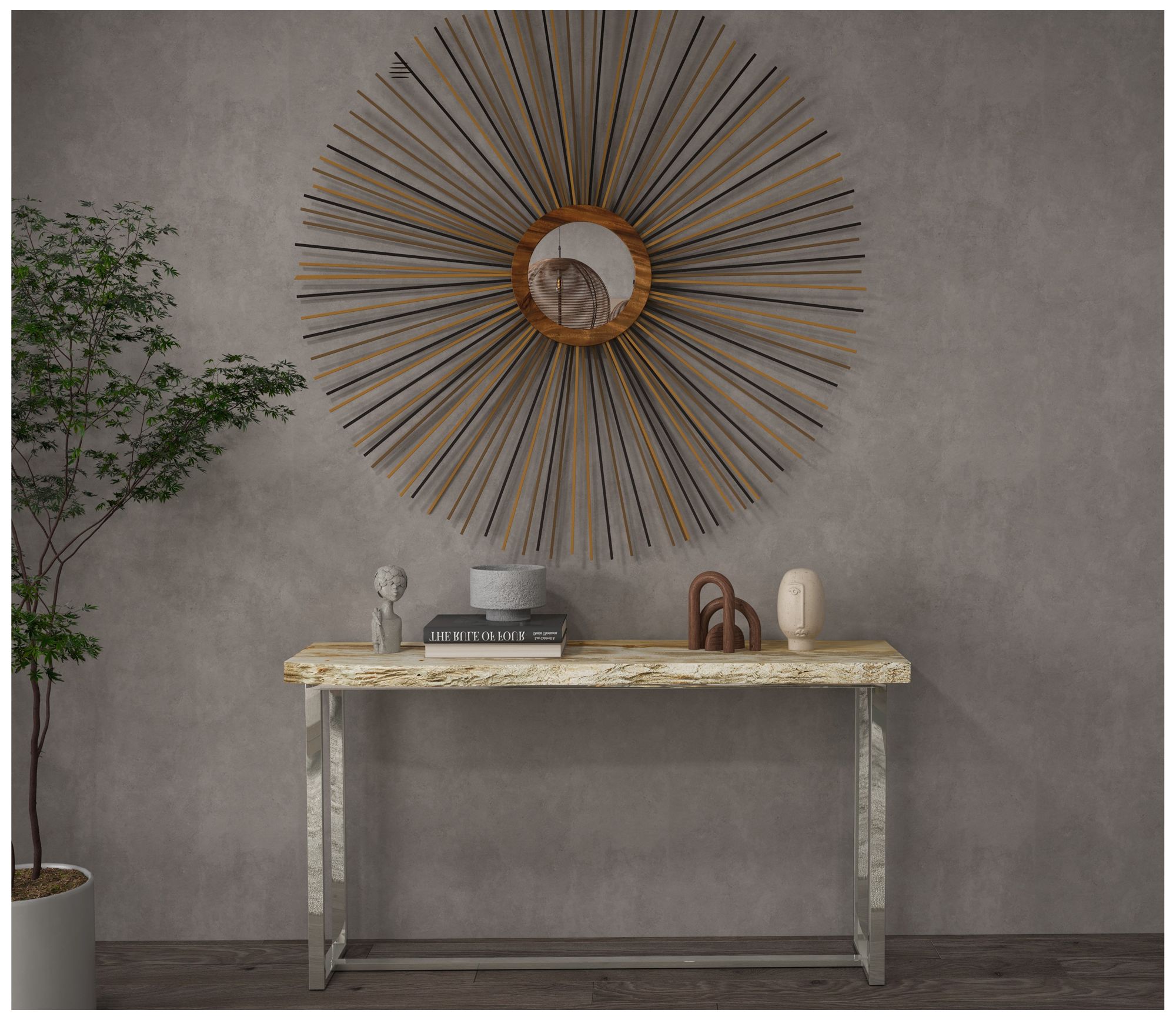 Relique 60" Wide Natural Light, Polished Stainless Steel Console Table