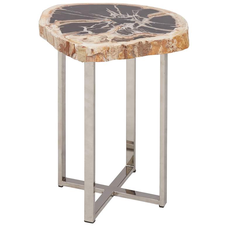 Image 1 Relique Eliza 18"W Natural Dark End Table Polished Stainless Steel Frame