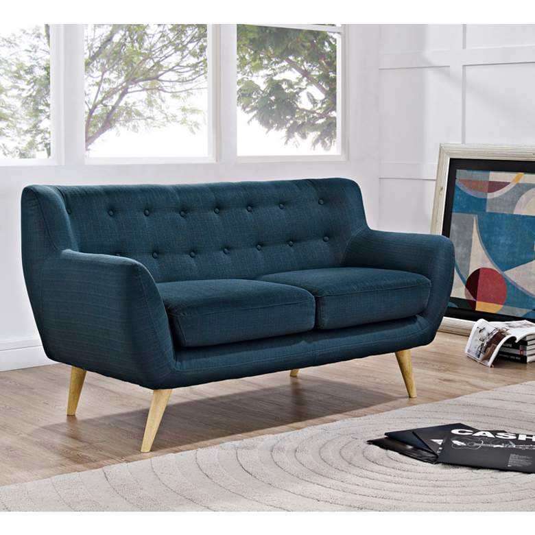 Image 1 Remark 61 1/2 inch Wide Azure Fabric Tufted Loveseat