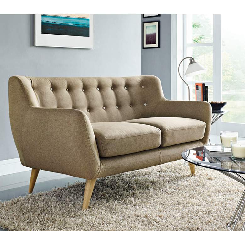 Image 1 Remark 61 1/2" Wide Brown Fabric Tufted Loveseat