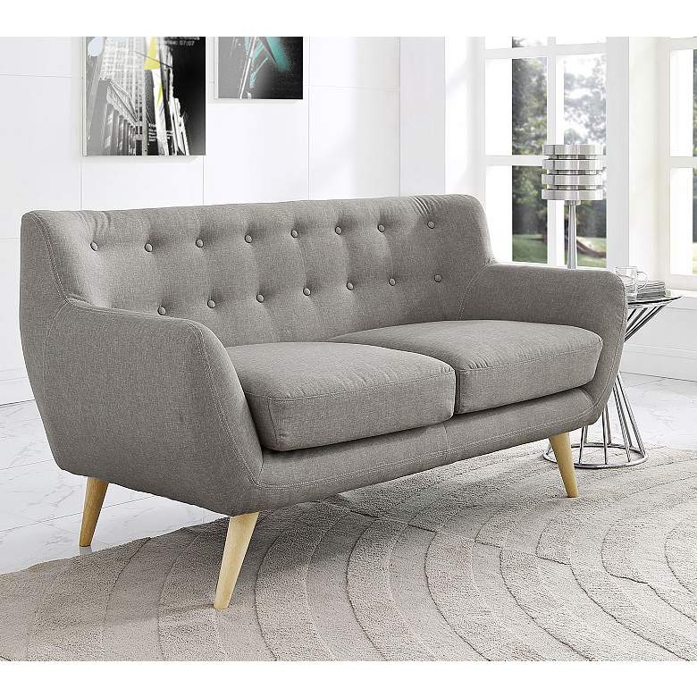 Image 1 Remark 61 1/2 inch Wide Light Gray Fabric Tufted Loveseat