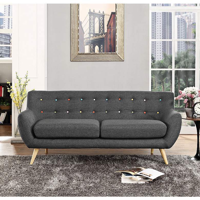 Image 1 Remark 74" Wide Gray Tufted Fabric Modern Sofa