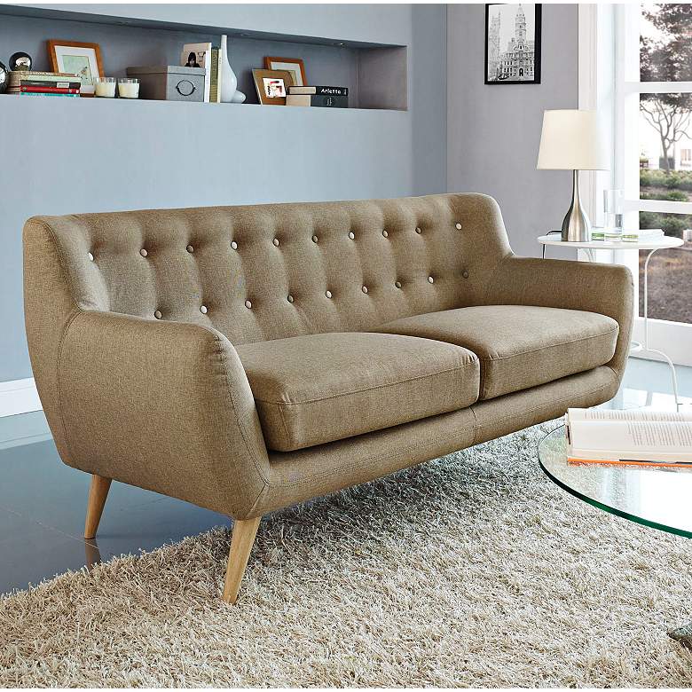 Image 1 Remark Brown 74 inch Wide Fabric Tufted Sofa