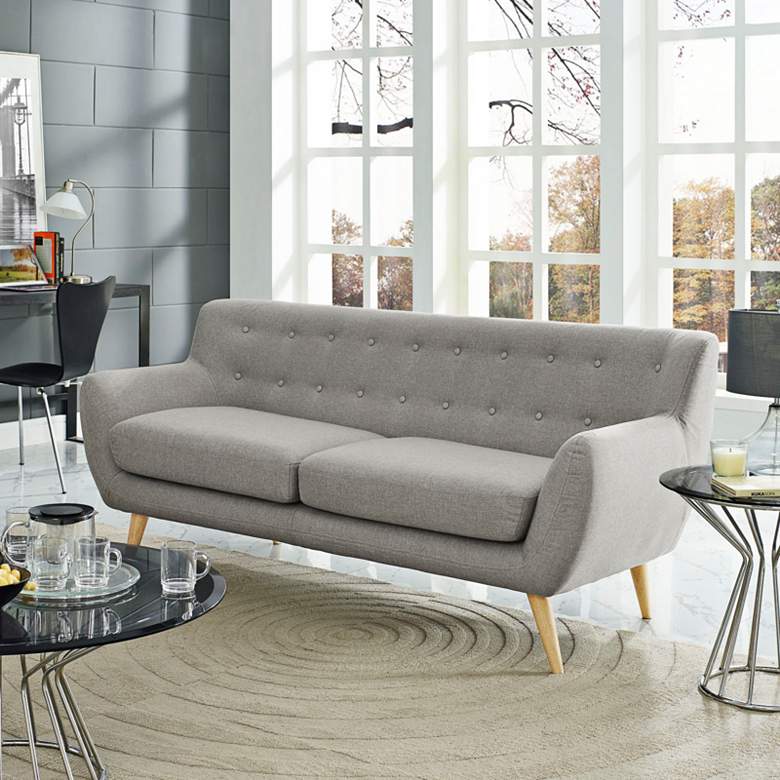 Image 1 Remark Light Gray 74" Wide Fabric Tufted Sofa