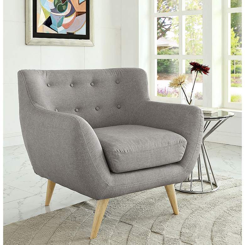 Image 1 Remark Light Gray Fabric Tufted Armchair