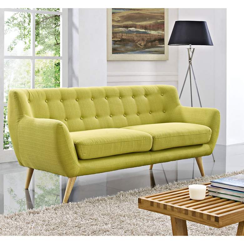Image 1 Remark Wheatgrass Fabric 74 inch Wide Tufted Sofa