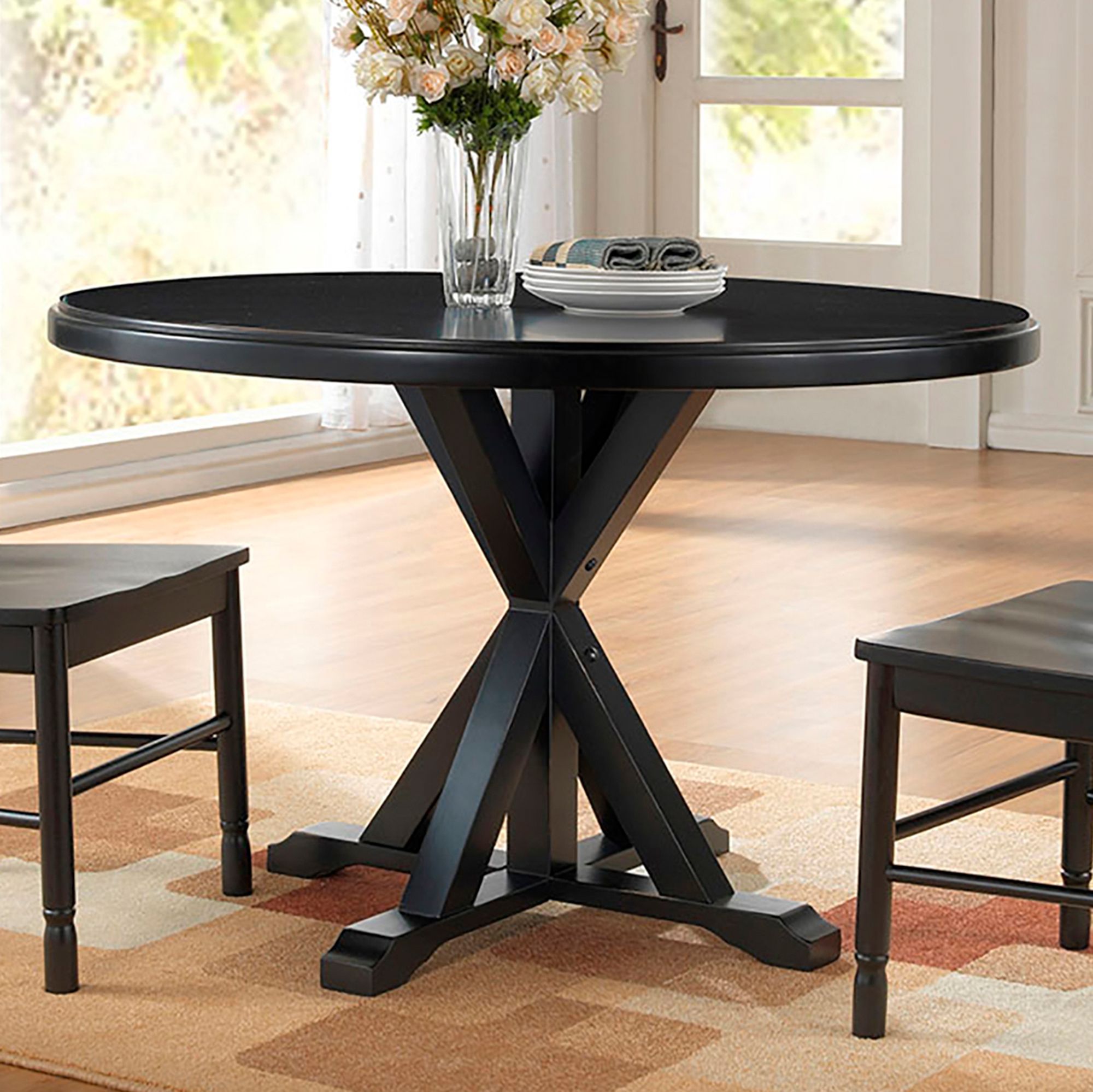 black 48 round pedestal dining table