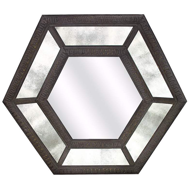 Image 1 Remi Antique Glass 36 1/4 inch Wide Hexagon Wall Mirror