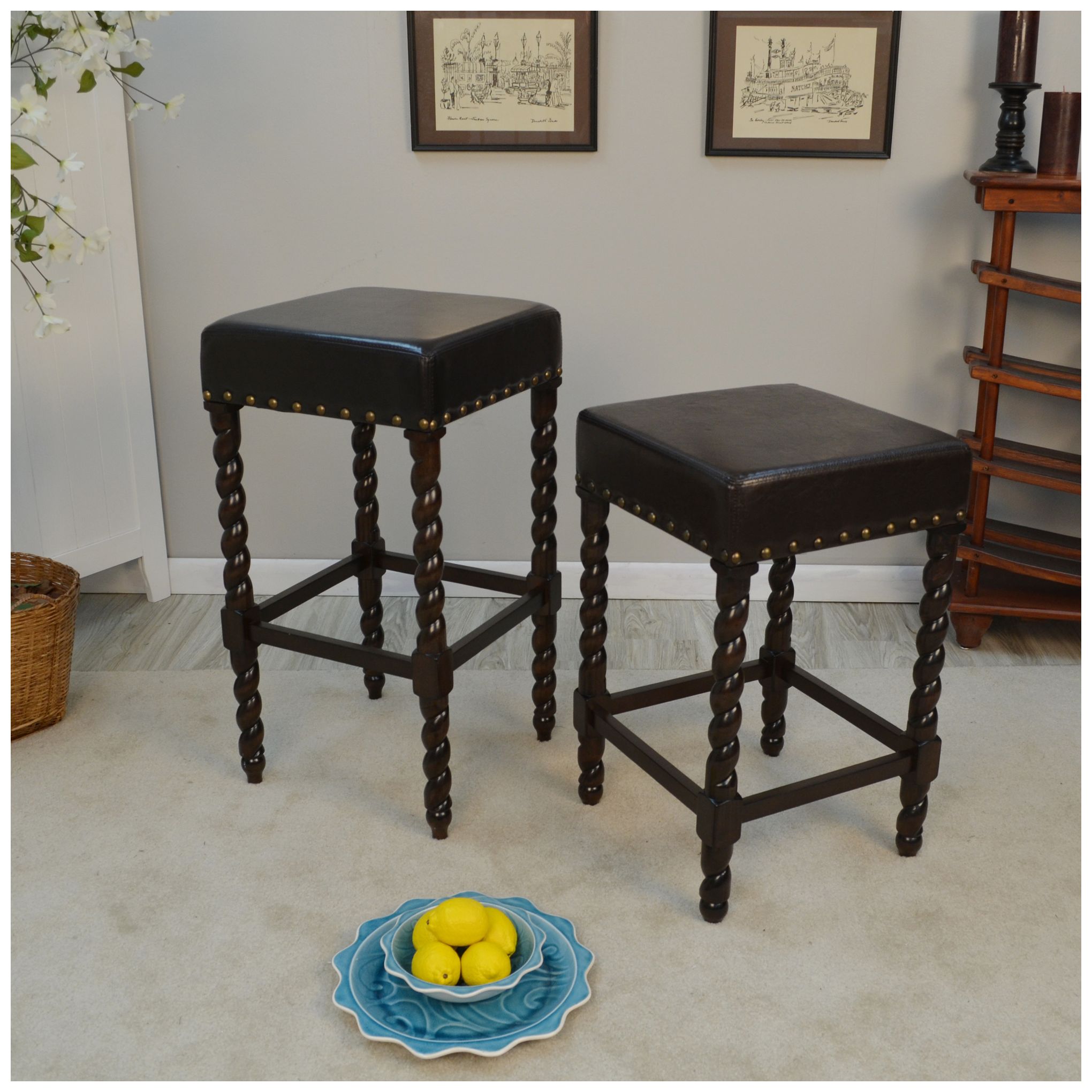 Image 6 Remick 24" Brown Leatherette Upholstered Espresso Counter Stool more views