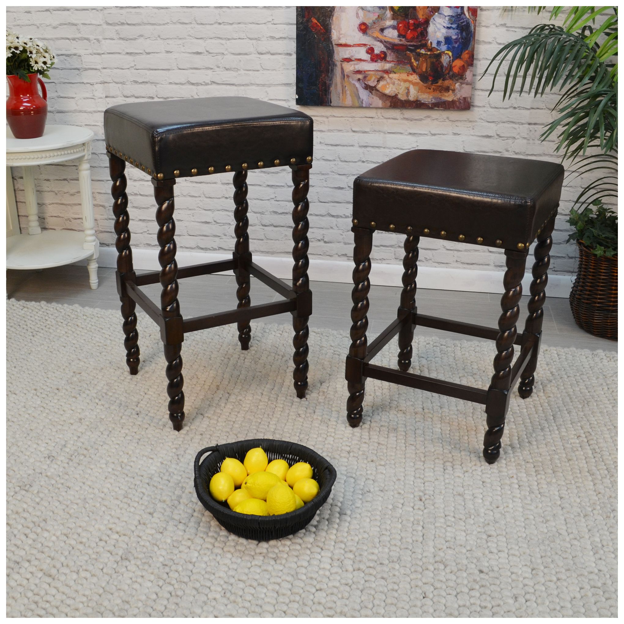 Image 7 Remick 24" Brown Leatherette Upholstered Espresso Counter Stool more views