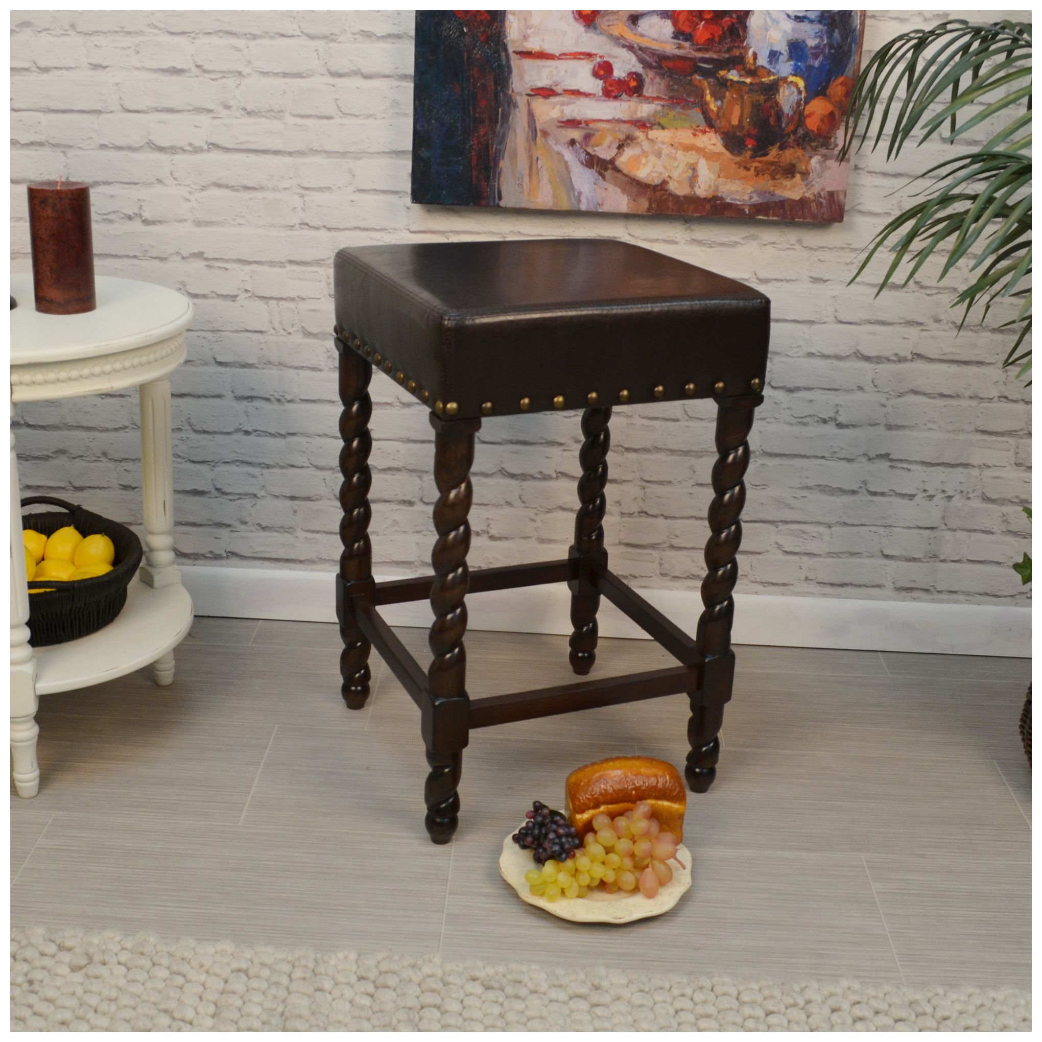 Remick 24" Brown Leatherette Upholstered Espresso Counter Stool