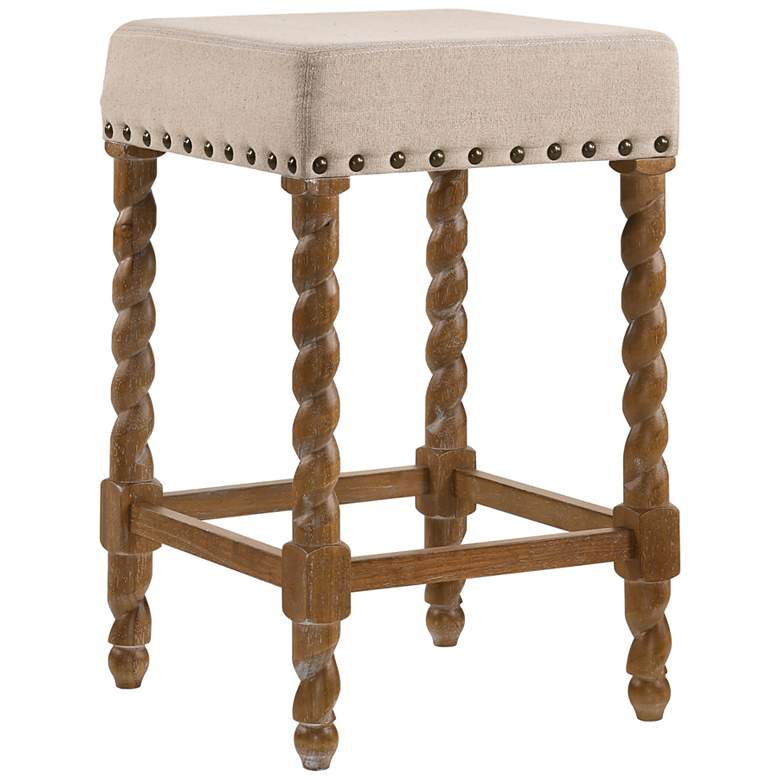 Image 1 Remick 24" Linen Upholstered Natural Oak Counter Stool