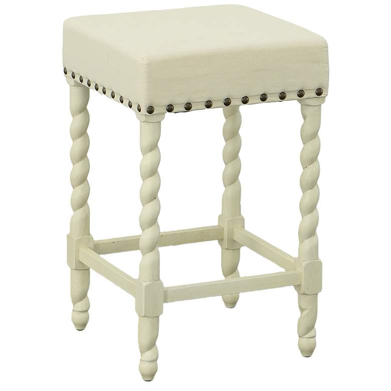 Image 1 Remick 24" Linen Upholstered Vintage White Counter Stool