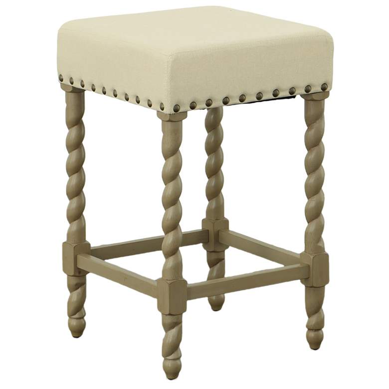 Image 1 Remick 24" Weathered Gray Linen Upholstered Counter Stool