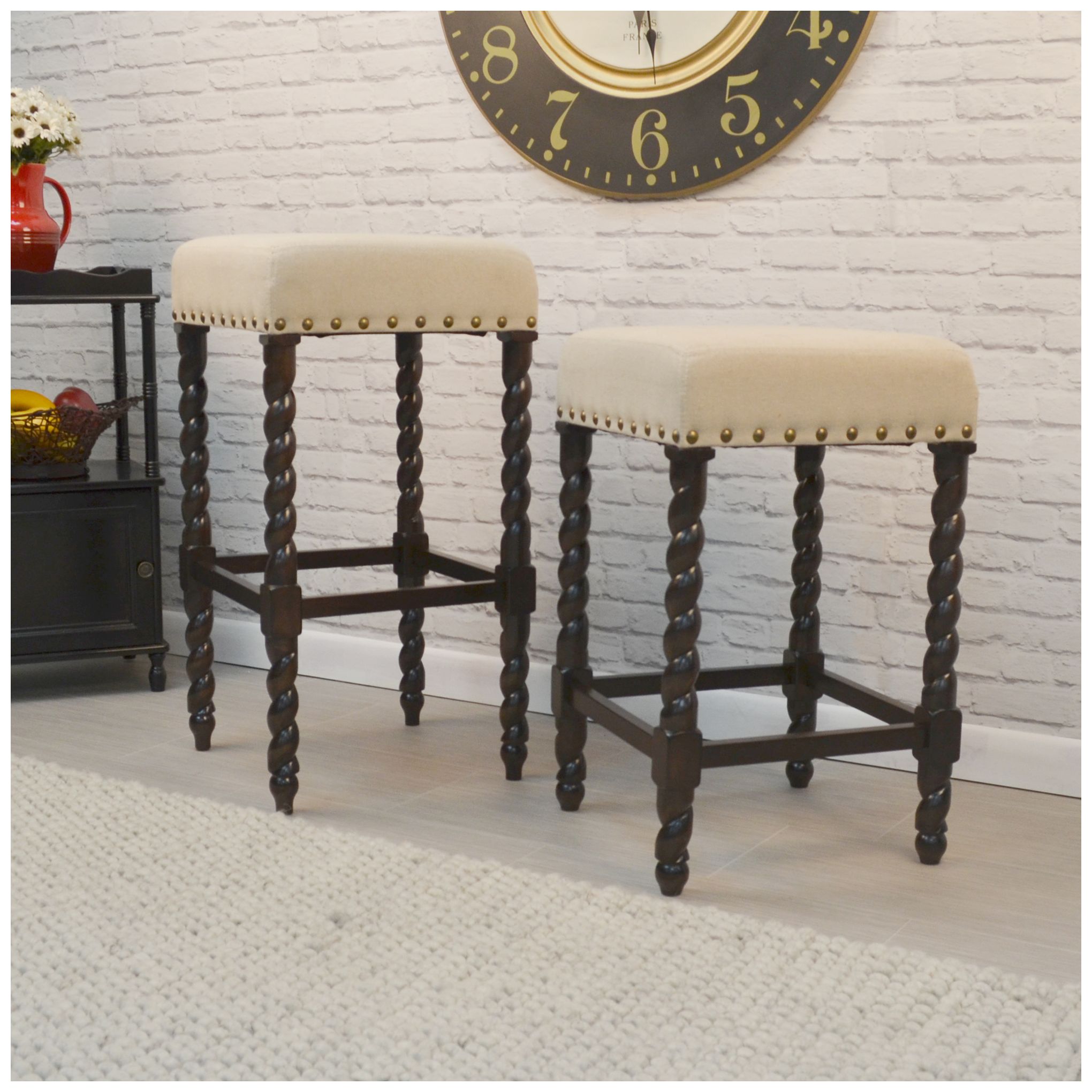 Image 4 Remick 26 1/4" Espresso and Beige Linen Square Counter Stool more views