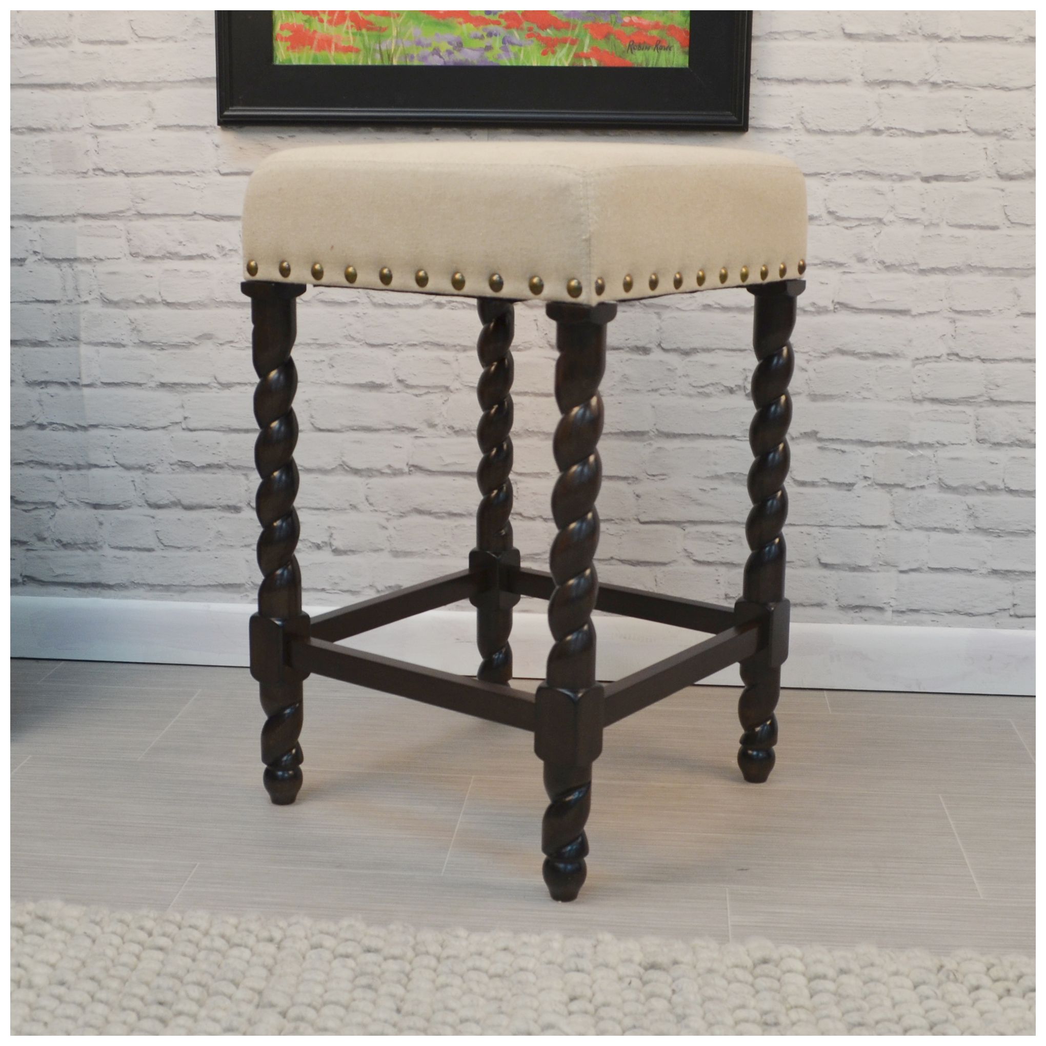 Image 5 Remick 26 1/4" Espresso and Beige Linen Square Counter Stool more views
