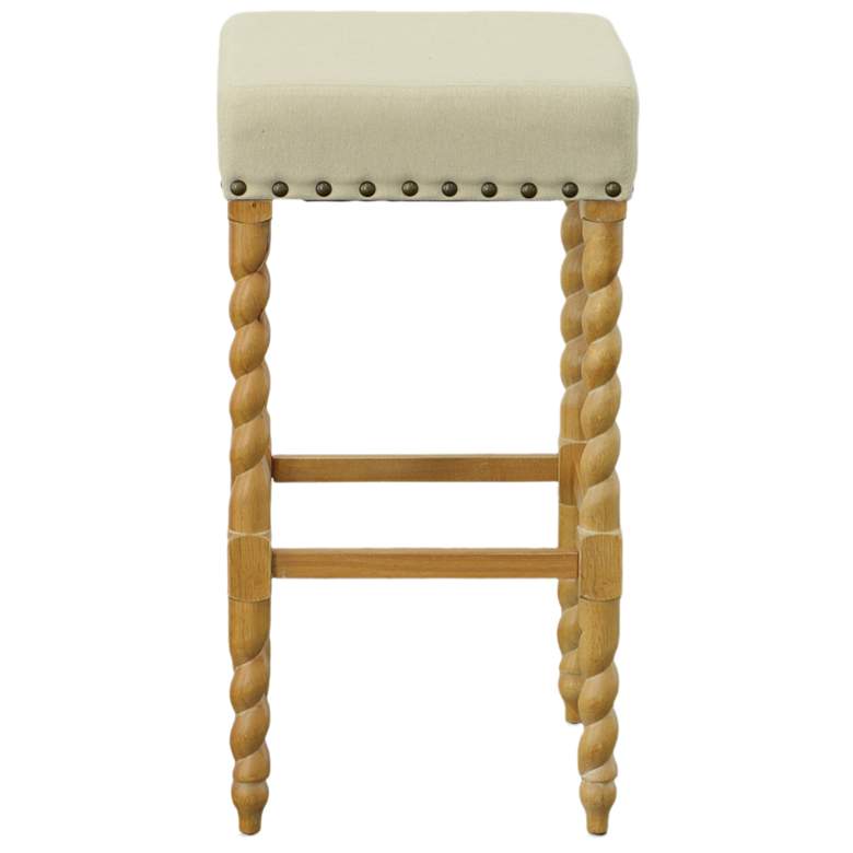 Image 1 Remick 30" Linen Upholstered Natural Oak Barstool