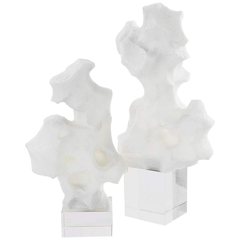 Image 1 Remnant 16" High White Abstract Stone Sculptures Set of 2